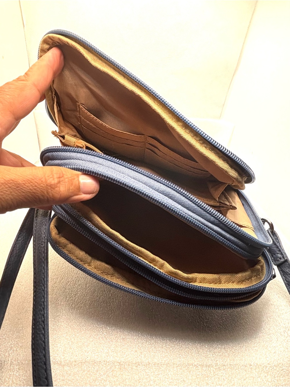 MultiSac North South Zip Around Crossbody Bag Indigo Blue Faux Leather - Picture 8 of 12